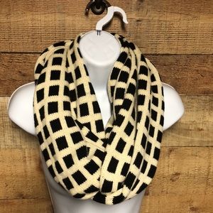 J. Crew Black white sweater square plaid infinity knitted scarf
